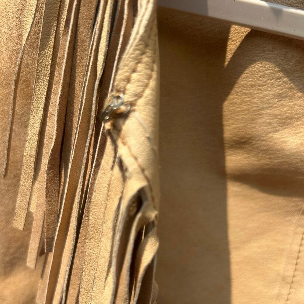 Vintage MIXIT Suede Leather Fringe Jacket L Western Cowgirl Boho Tan Y2K - Picture 5 of 10